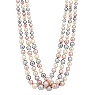 Graduated triple tone three row pink pearl necklace